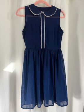 Apricity Navy Sleeveless Women's Peter Pan Collar Dress